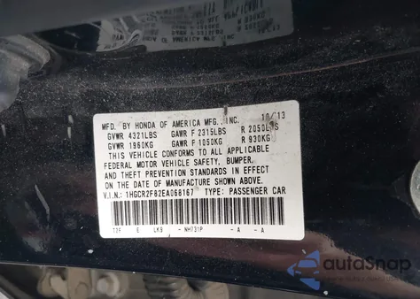 2014 Honda Accord Ex-L из США, поврежденный, VIN 1HGCR2F82EA068167